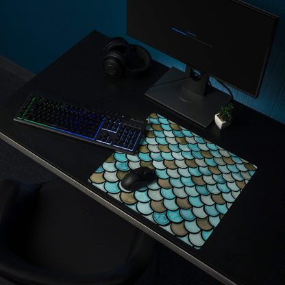 Teal mermaid scale gaming mouse pad with non-slip base for CSGO Dota