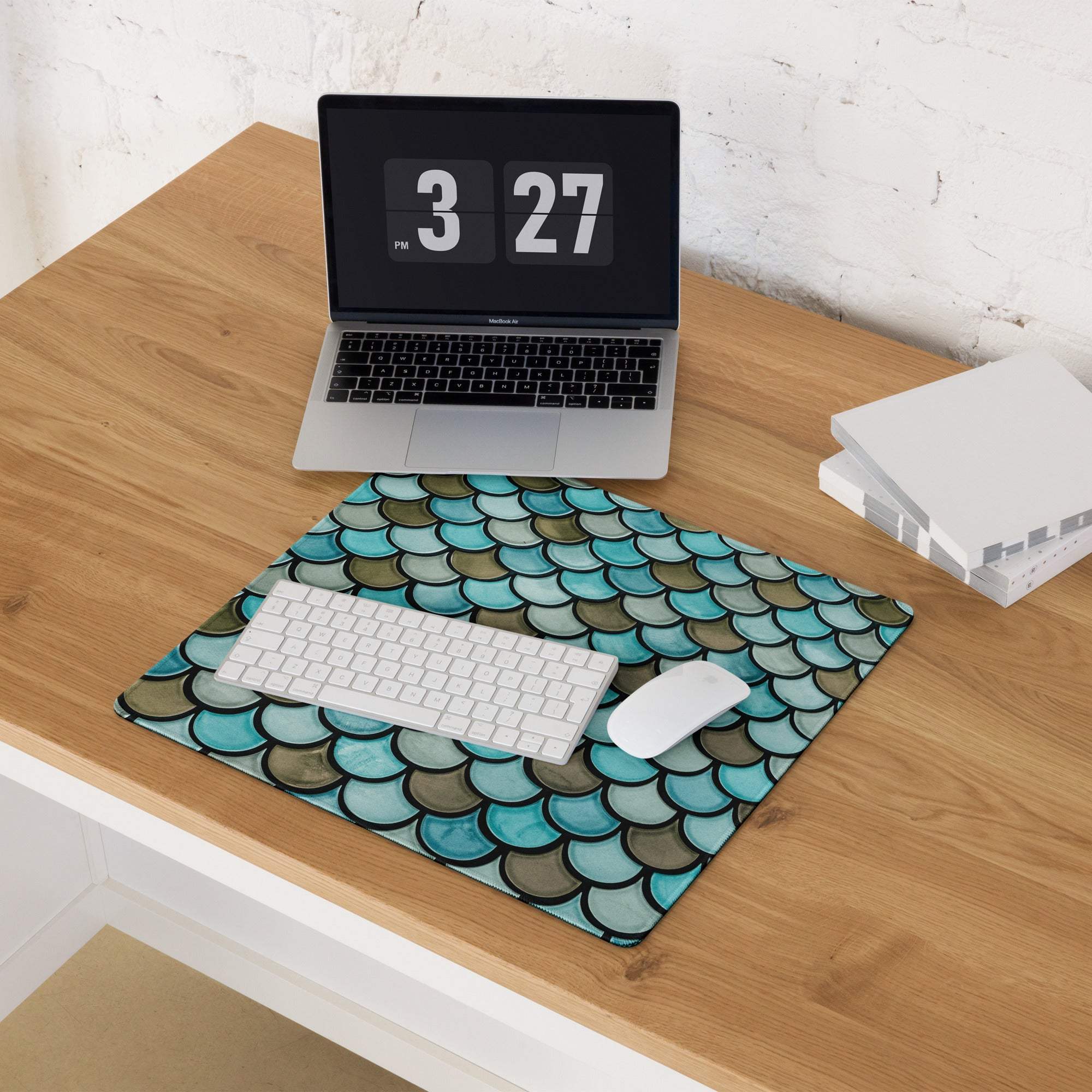 Teal mermaid scale gaming mouse pad with non-slip base for CSGO Dota