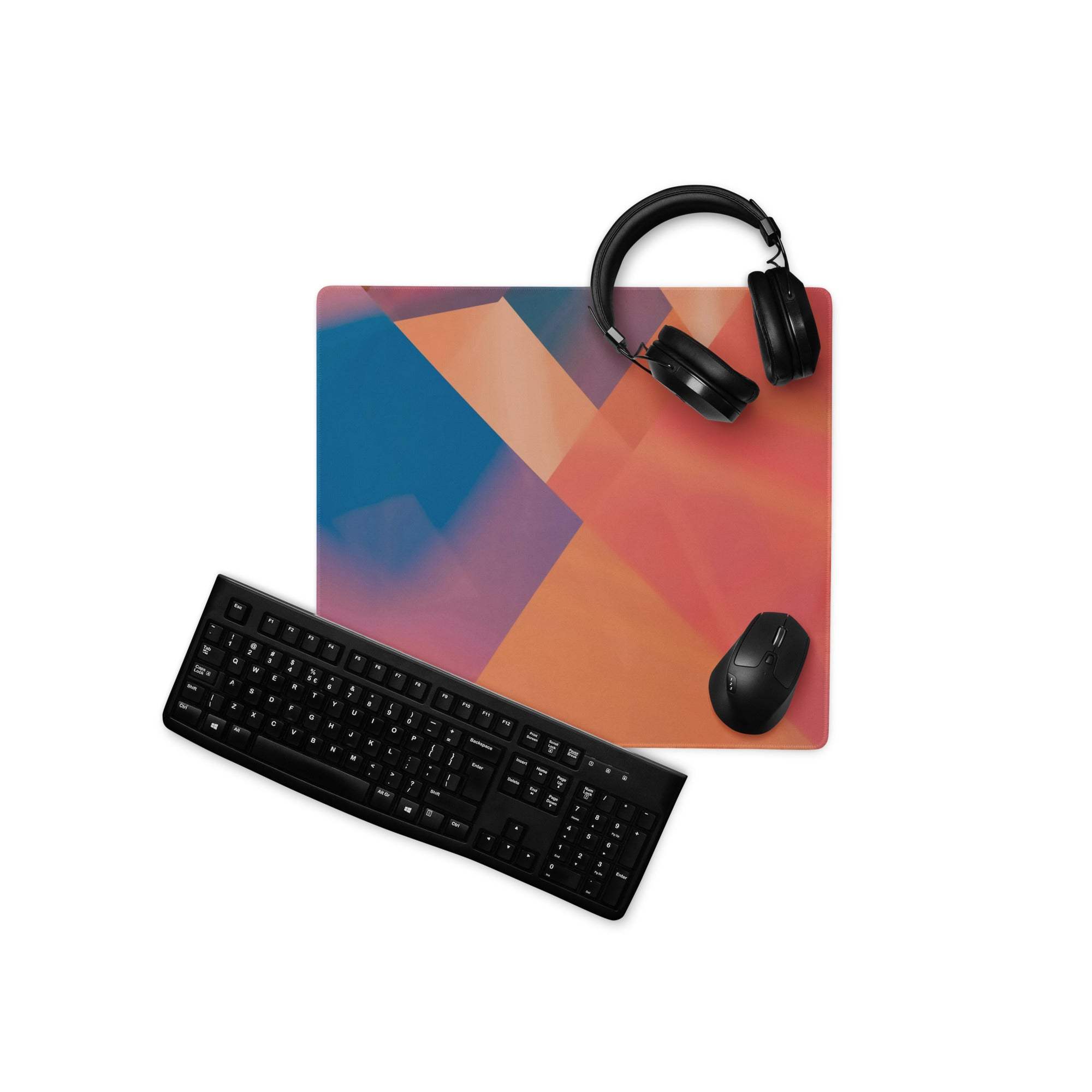 Geometric abstract colorful gaming mouse pad with vibrant blue orange purple design