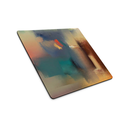 Abstract teal orange brown art gaming mouse pad large non-slip stitched