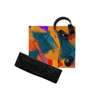 Bold abstract orange teal purple gaming mouse pad with non-slip backing