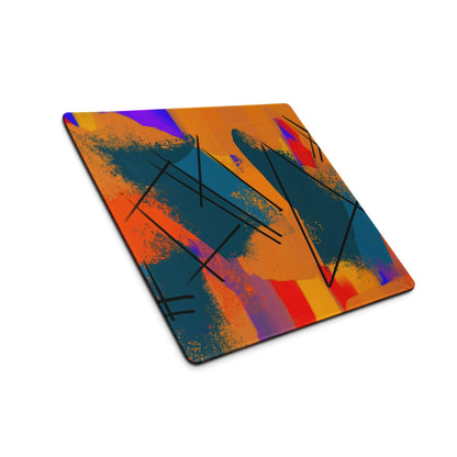 Vibrant orange teal purple abstract glass coaster mouse pad non-slip backing