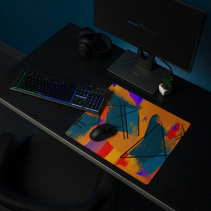 Bold abstract orange teal purple geometric gaming mouse pad with non-slip backing