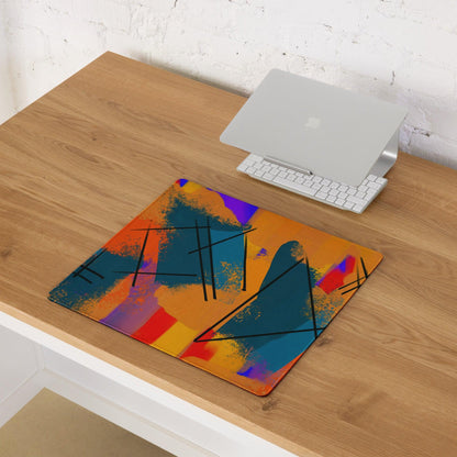 Bold abstract orange teal mouse pad with vibrant brushstrokes and non-slip backing