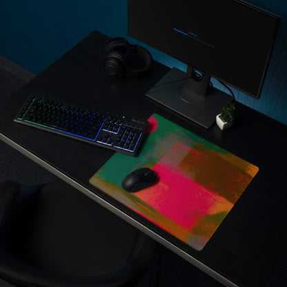 Vibrant abstract art gaming mouse pad in green pink orange gradient