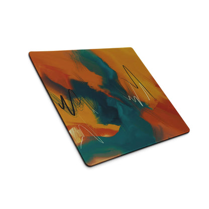 Abstract orange teal art gaming mouse pad large with non-slip base