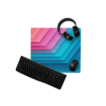 Gradient geometric pink to blue large gaming mouse pad with chevrons
