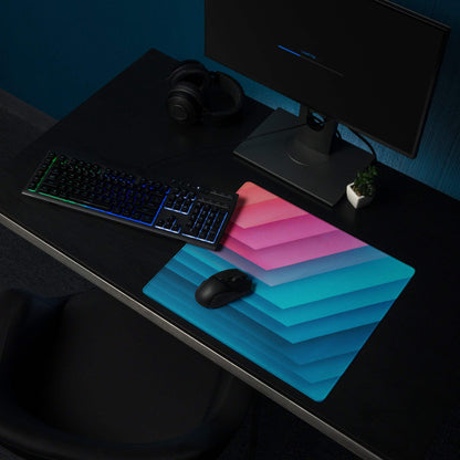Gradient geometric pink to blue large gaming mouse pad with non-slip base