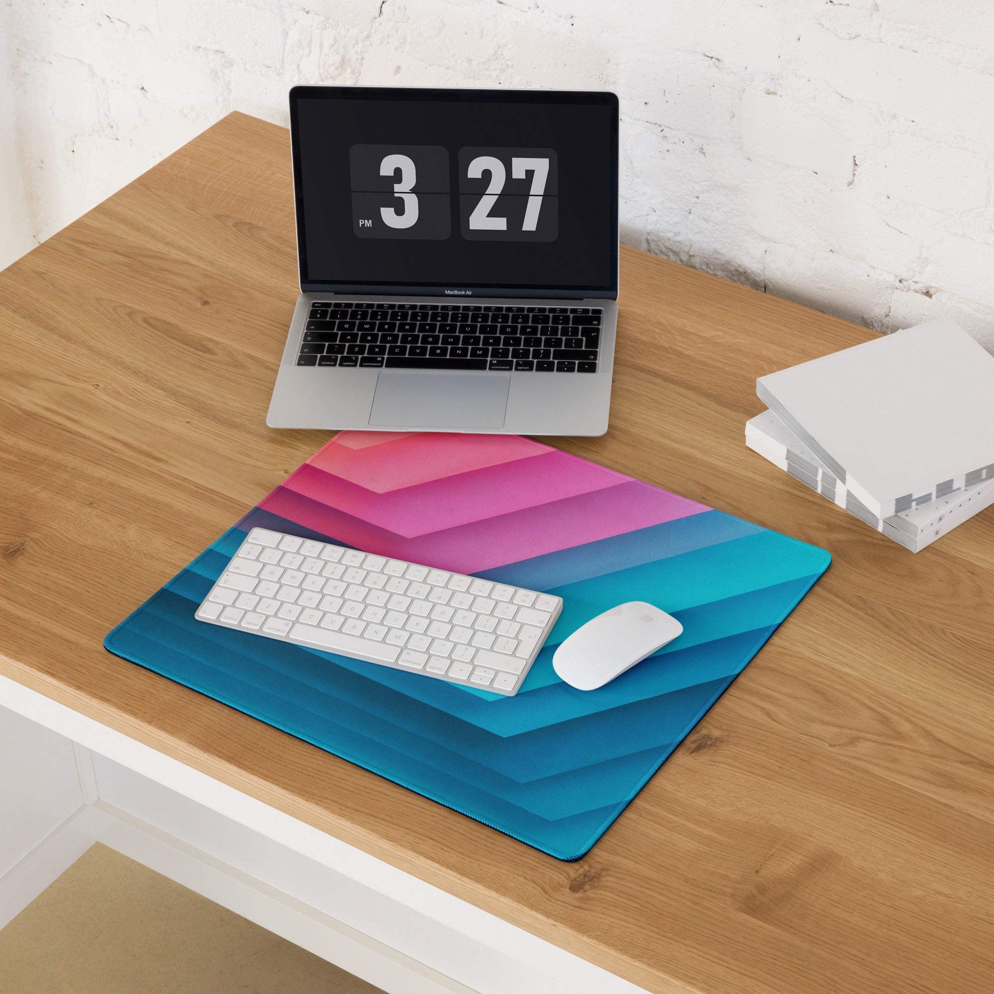Gradient geometric pink to blue large gaming mouse pad with non-slip base
