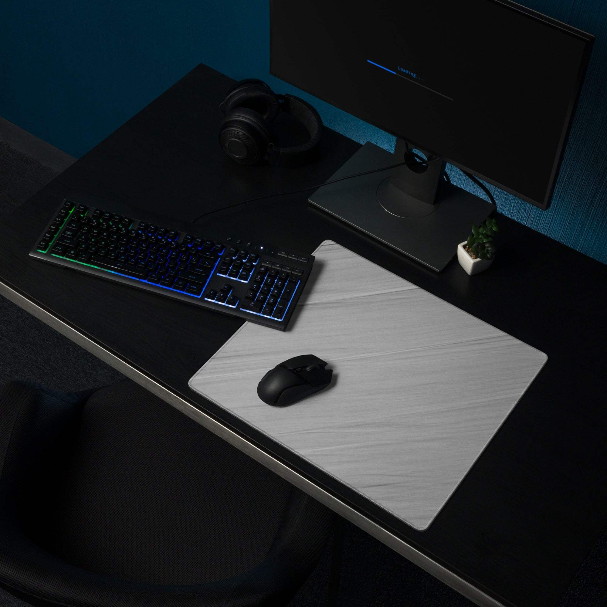 Brushed aluminum large gaming mouse pad with non-slip base and stitched edges