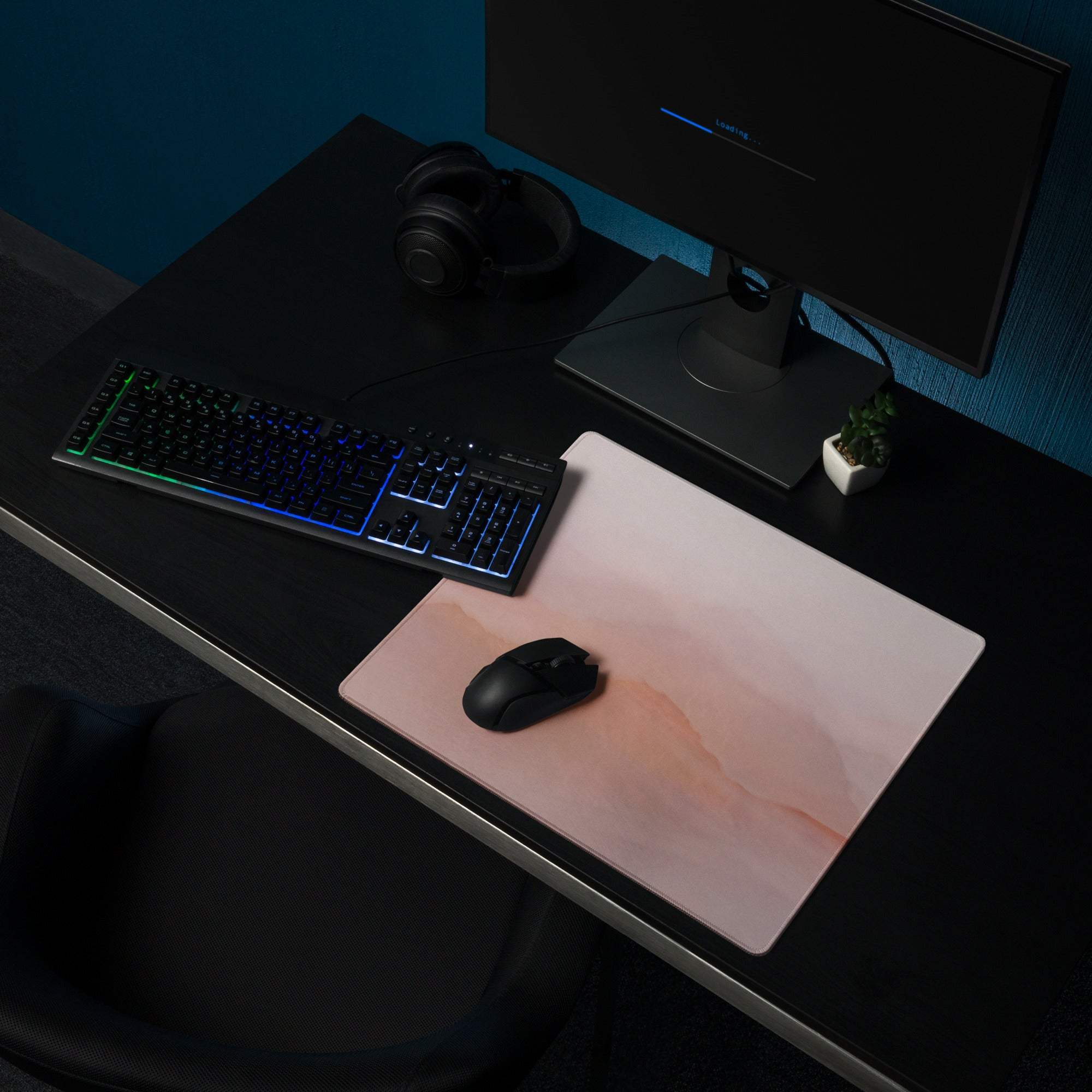 Pastel pink mountain landscape large gaming mouse pad with non-slip matte surface