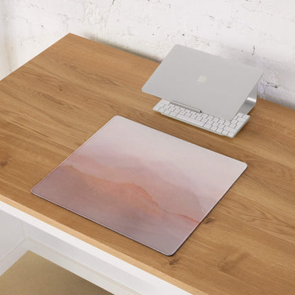 Large pastel pink mountain landscape gaming mouse pad with non-slip surface