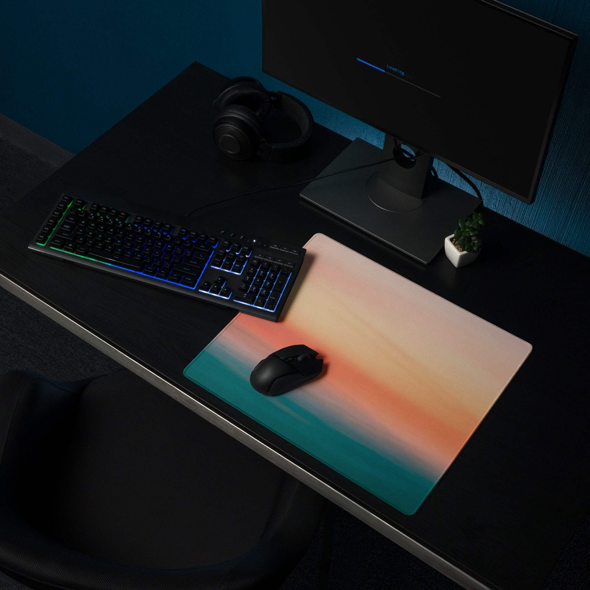 Premium sunset gradient large gaming mouse pad with non-slip base