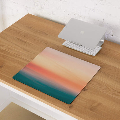 Premium sunset gradient large gaming mouse pad with teal to orange pink design