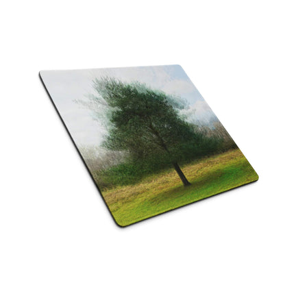 Nature inspired tree in misty field on large non-slip gaming mouse pad