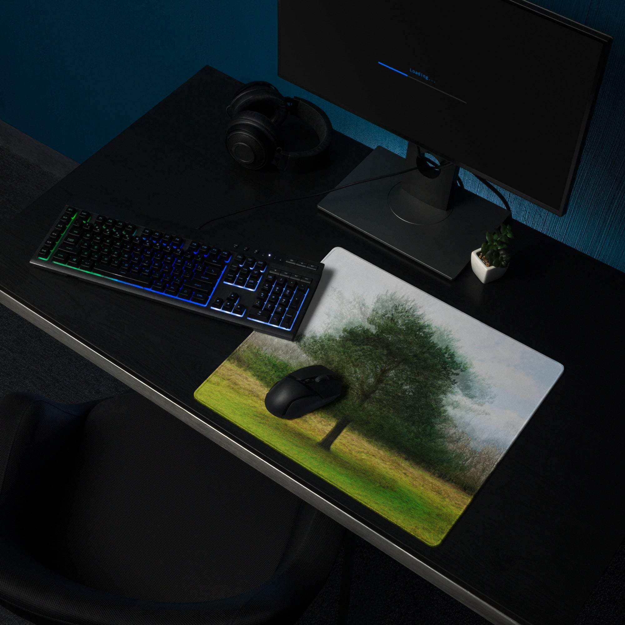 Nature tree landscape green tones large non-slip gaming mouse pad