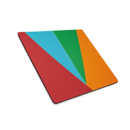Vibrant geometric color block cutting board in red blue green orange