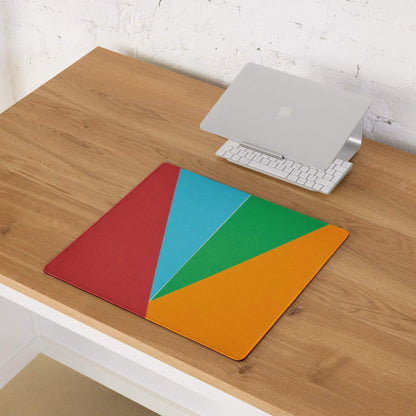 Vibrant geometric color block non-slip large gaming mouse pad in red blue green orange triangles