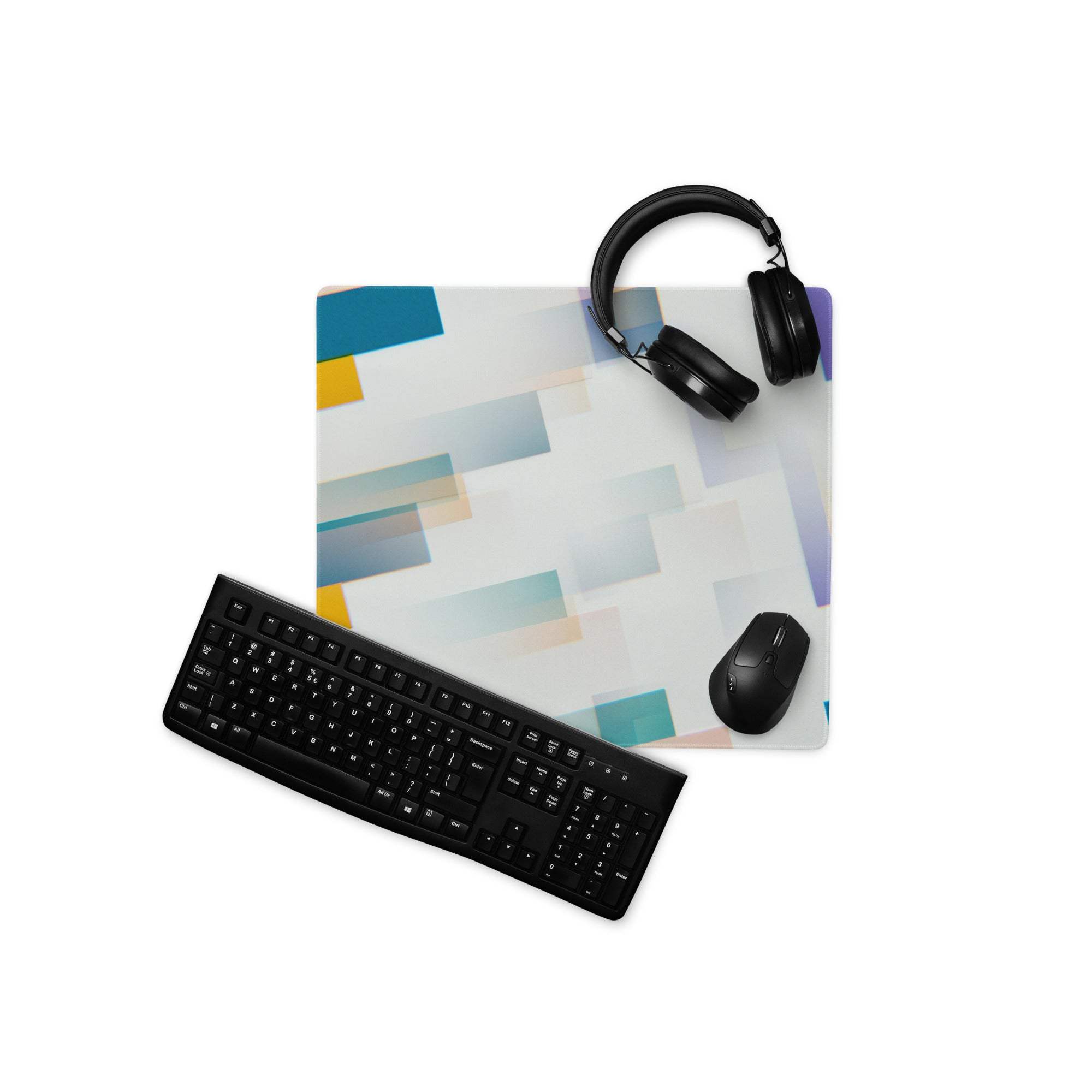 Large colorful abstract geometric gaming mouse pad with non-slip base
