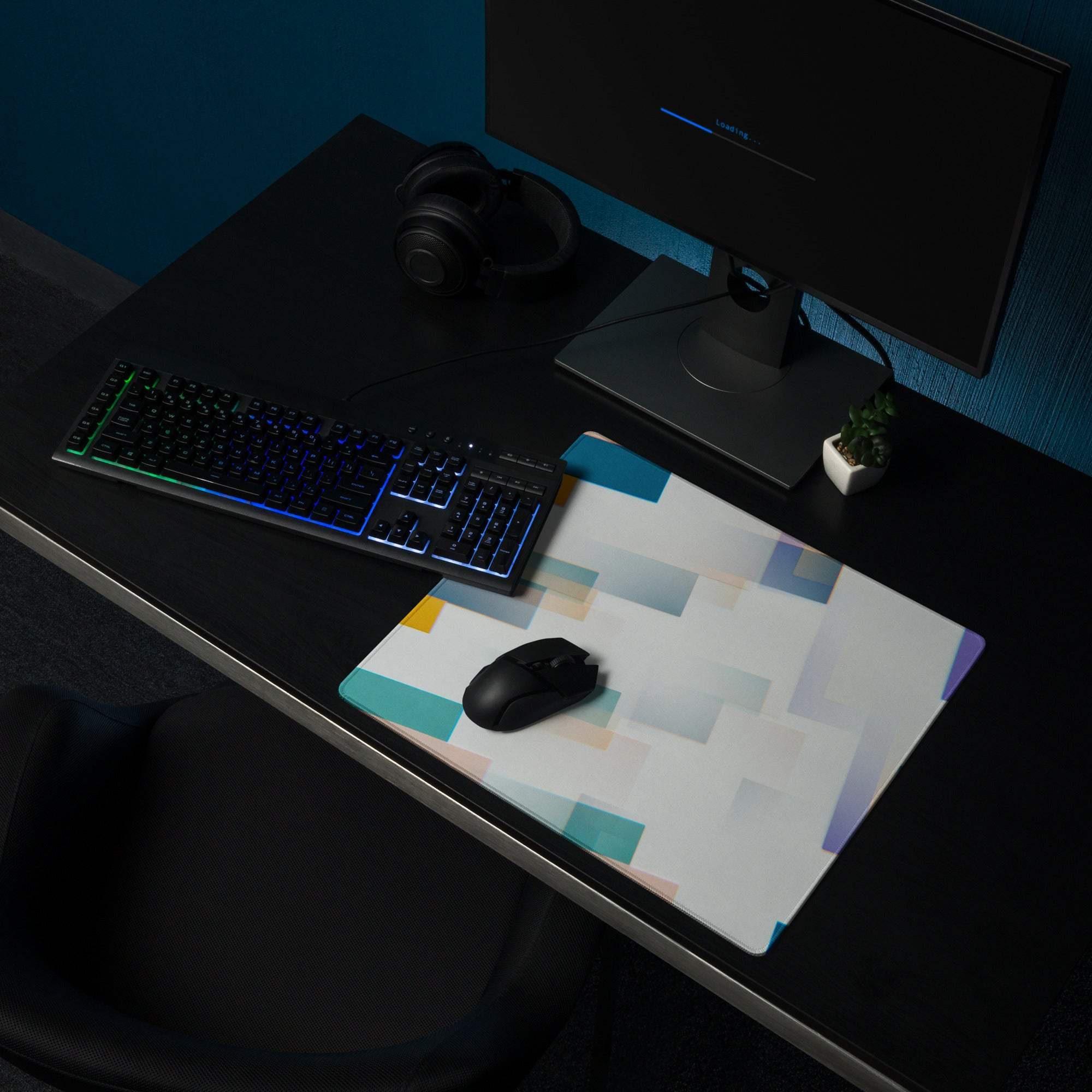 Large colorful abstract geometric gaming mouse pad with non-slip base