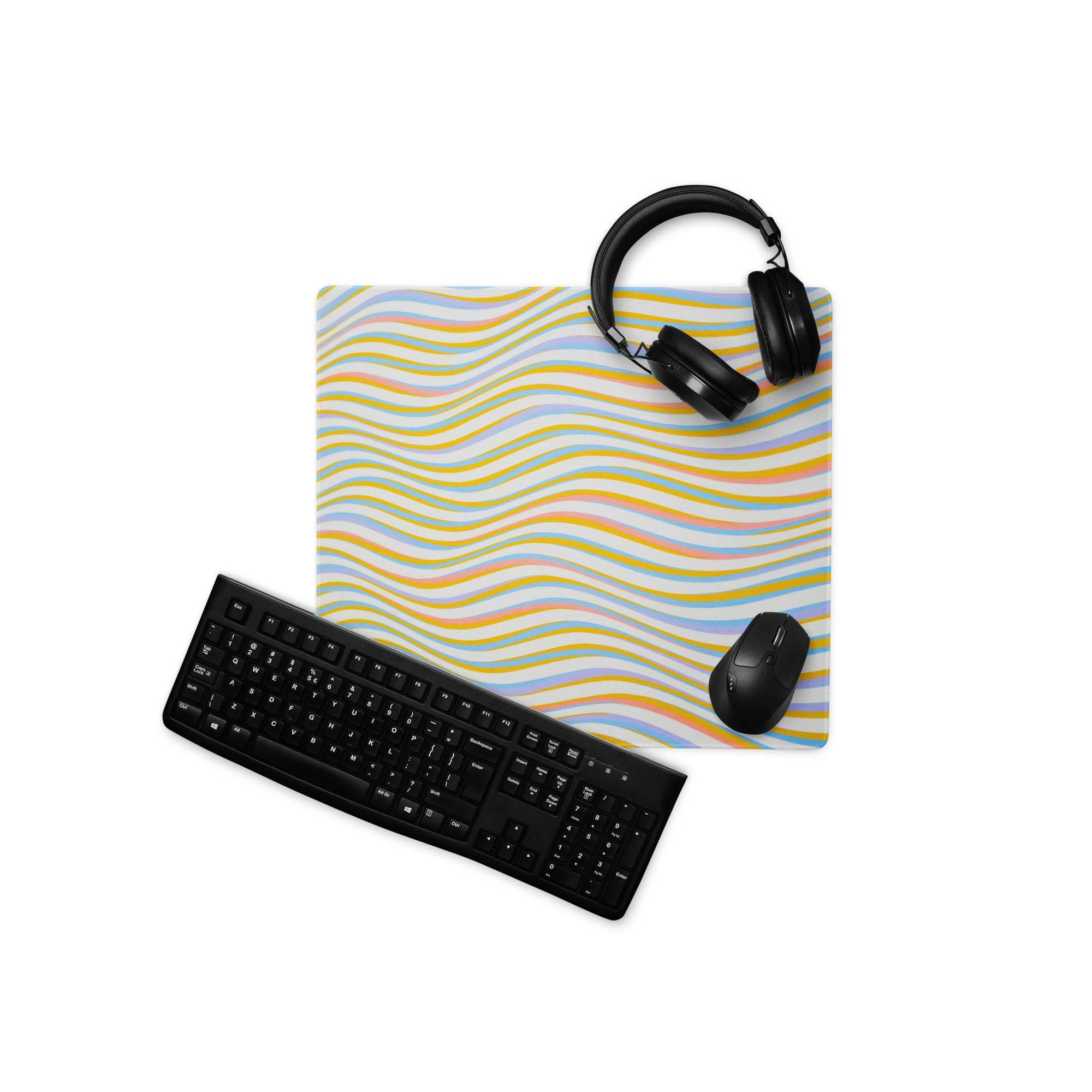 Vibrant wavy pastel mouse pad with non-slip base and stitched edges