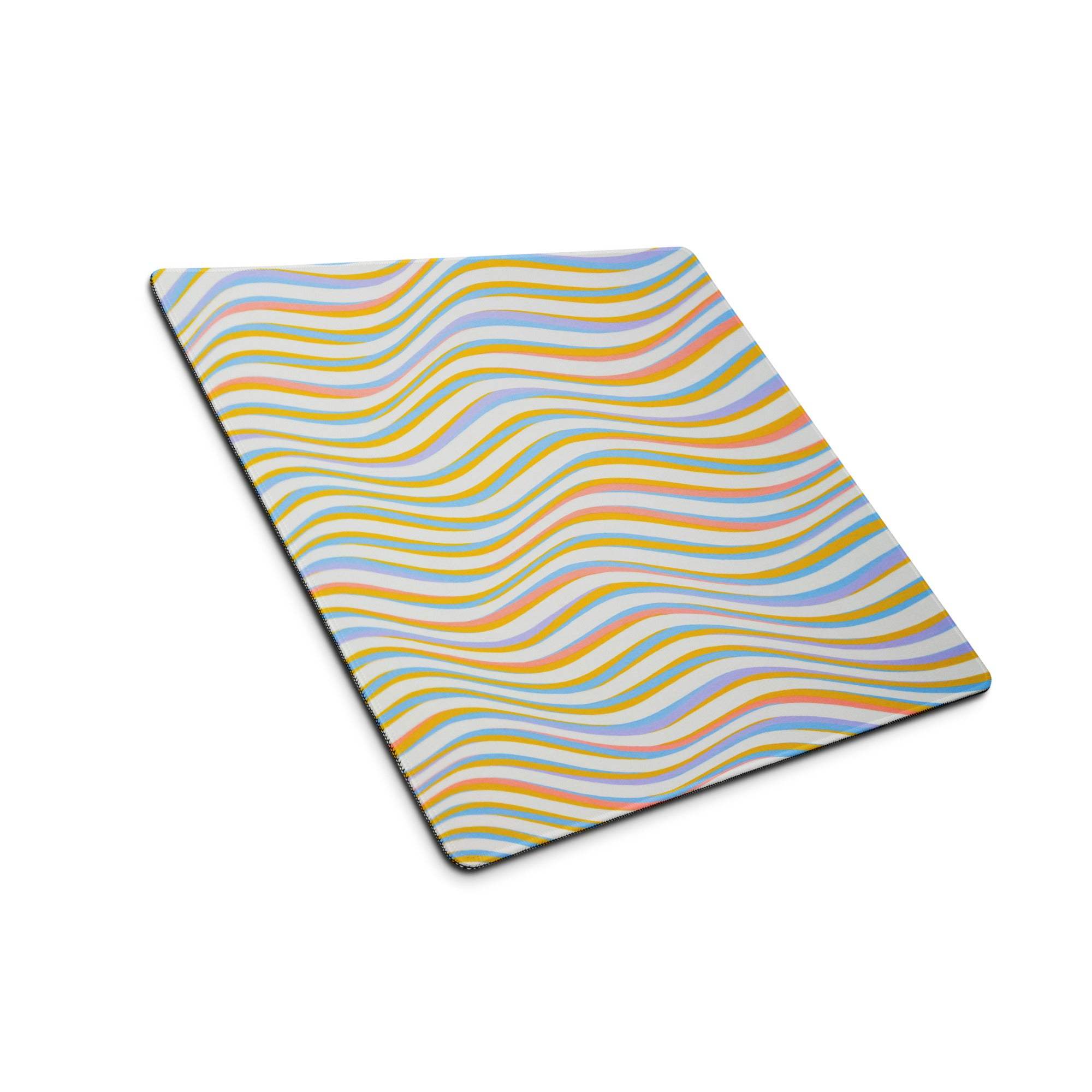 Vibrant wavy pastel stripe gaming mouse pad with non-slip base