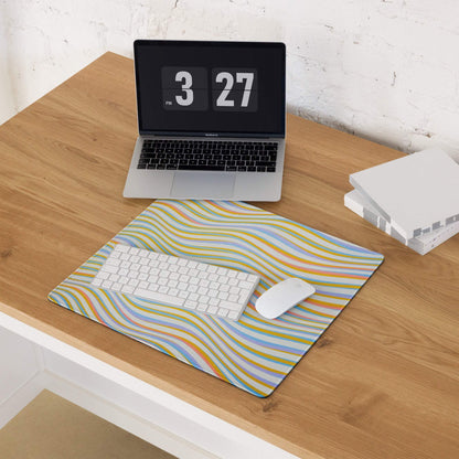 Vibrant wavy pastel mouse pad with non-slip base and stitched edges