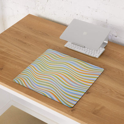 Vibrant multicolor wavy pastel stripe gaming mouse pad with non-slip base