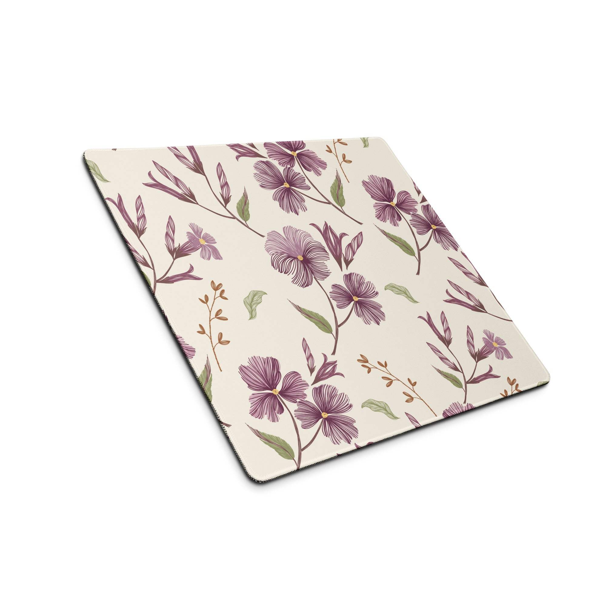 Beige purple floral gaming mouse pad large with non-slip base