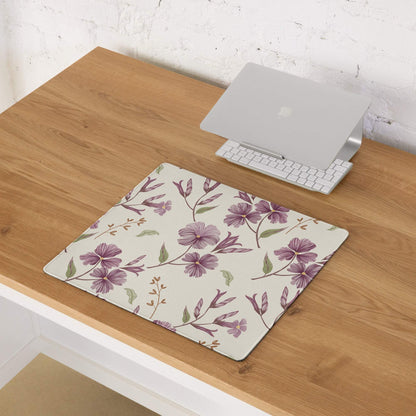 Large beige purple floral gaming mouse pad with non-slip base