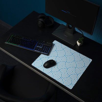 Blue and white concentric circle gaming mouse pad for pro desk setup