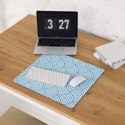 Blue geometric spiral circle pattern ocean gaming mouse pad large size