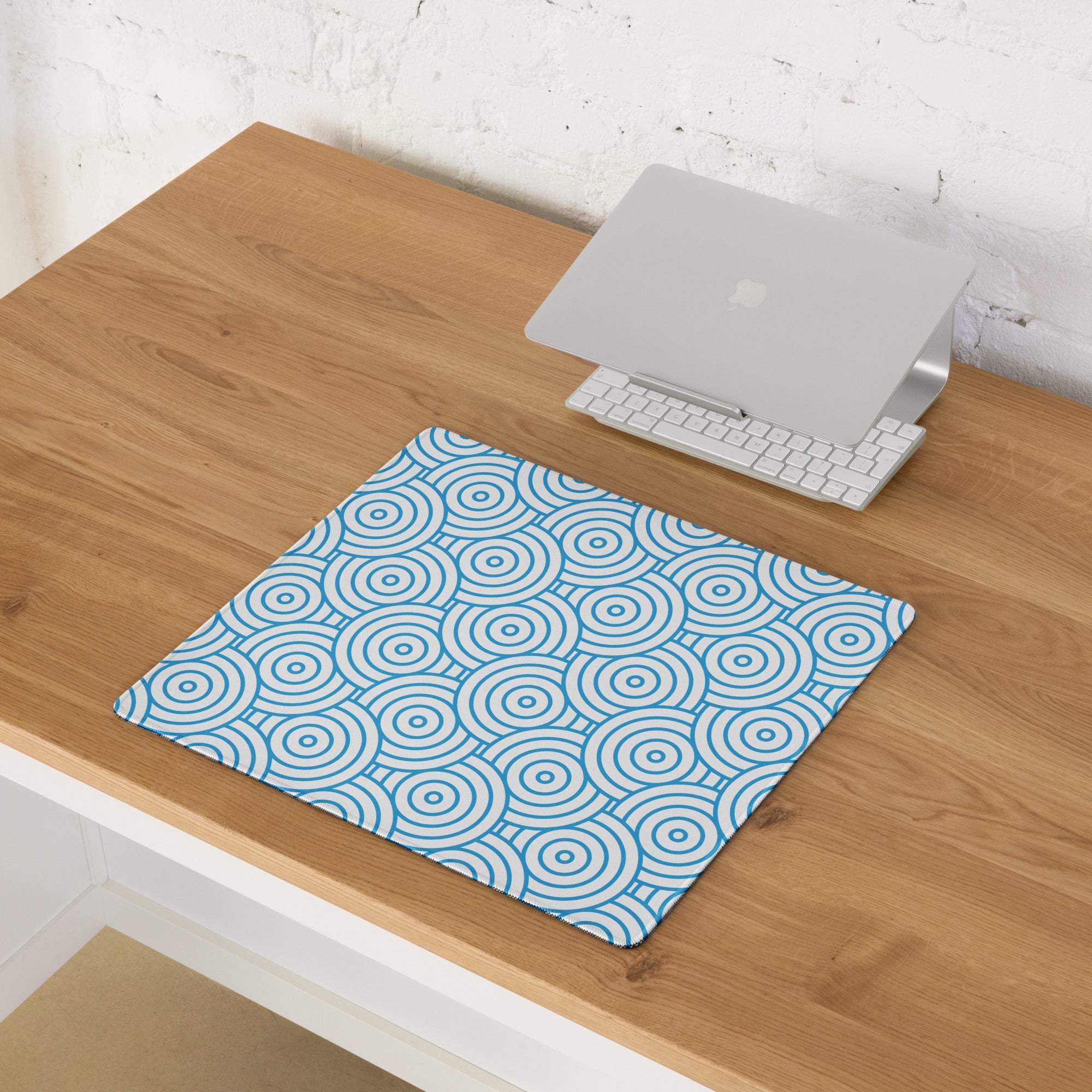 Blue geometric spiral circle ocean pattern large gaming mouse pad
