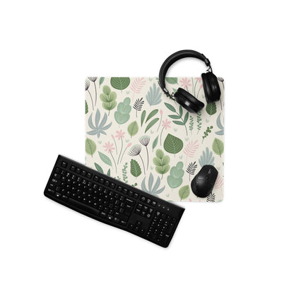 Pastel green floral leaf gaming mouse pad large non-slip surface