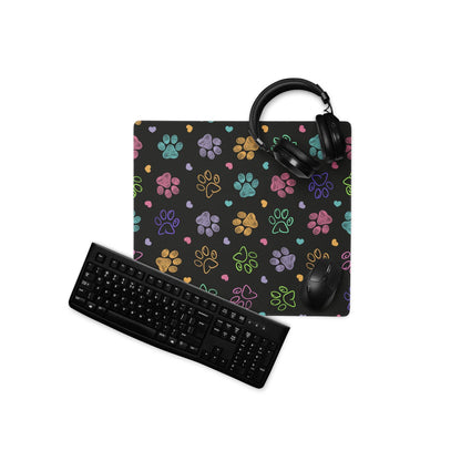 Large colorful paw print gaming mouse pad with non-slip base