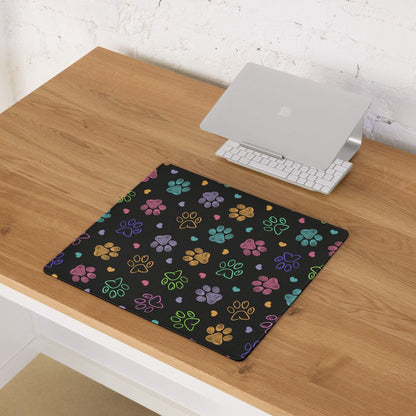 Large colorful paw print gaming mouse pad with non-slip base