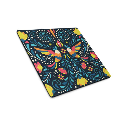 Vibrant folk-art birds gaming mouse pad with colorful pattern, large non-slip surface