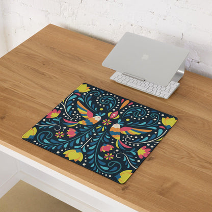 Whimsical colorful floral birds gaming mouse pad with non-slip backing