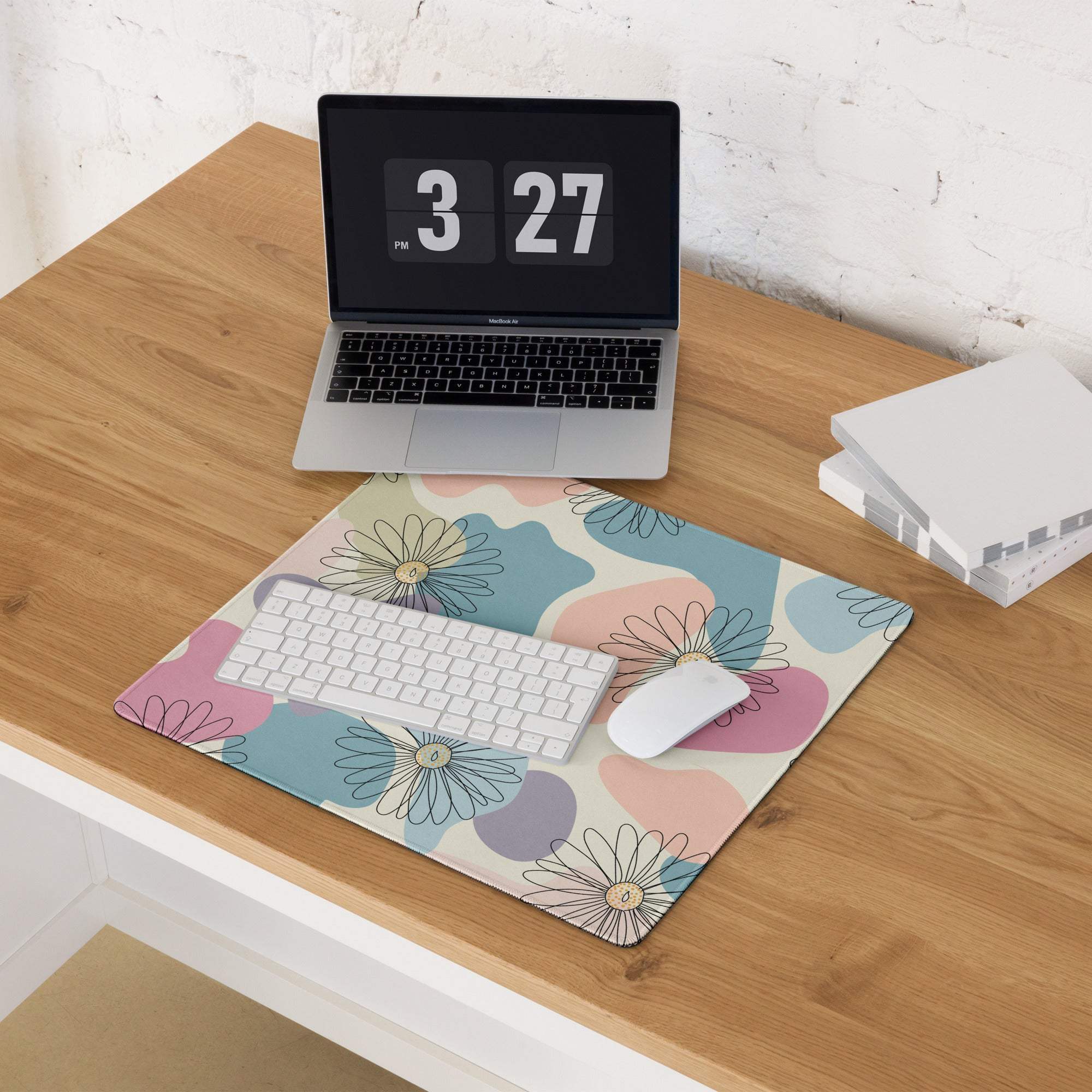 Pastel floral daisy mousepad in soft blue pink lavender hues