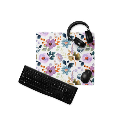 Large floral watercolor gaming mouse pad with non-slip base