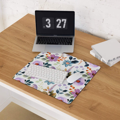 Large floral watercolor gaming mouse pad with non-slip base