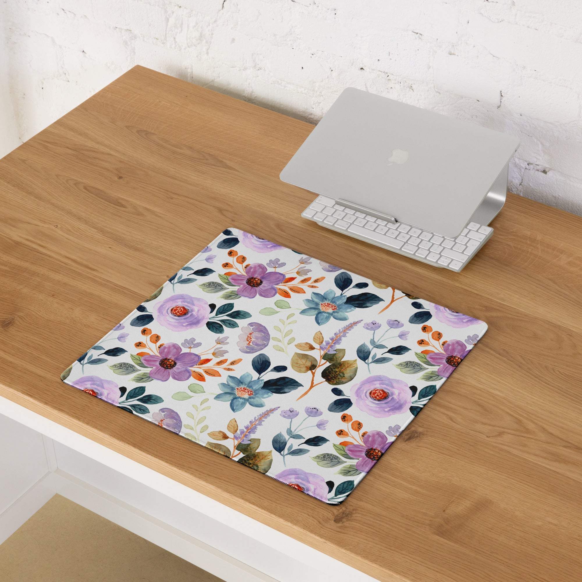 Large floral watercolor gaming mouse pad with non-slip base