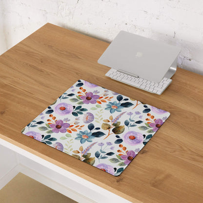 Large floral watercolor gaming mouse pad with non-slip base