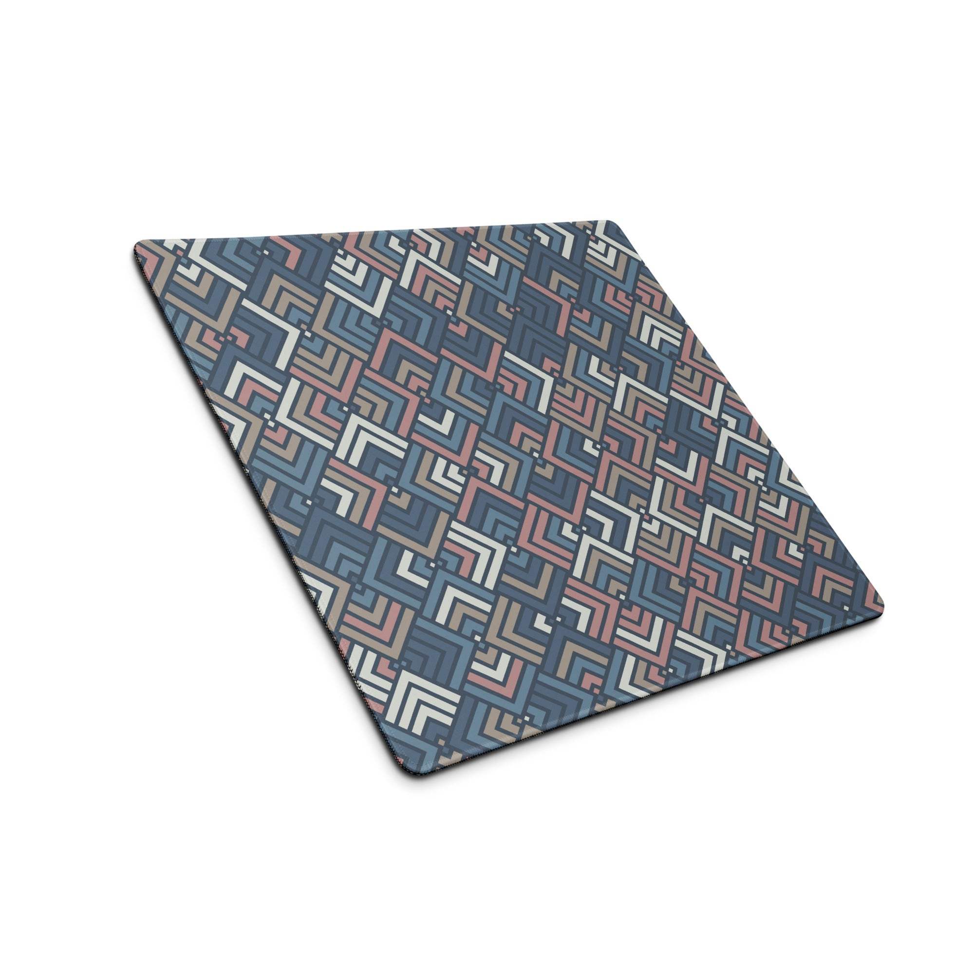 Geometric navy pink beige gaming mouse pad large non-slip stitched base