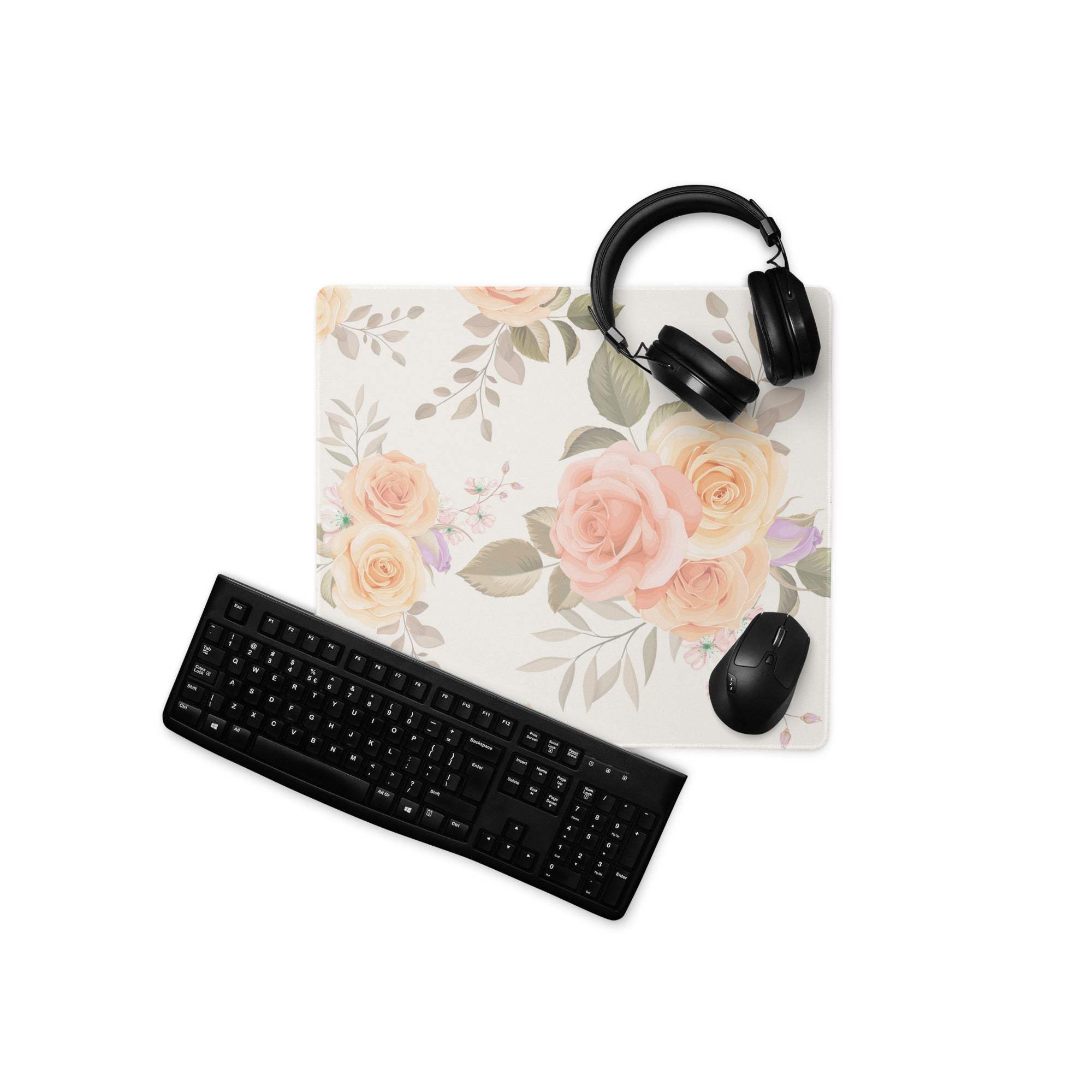 Elegant pastel rose watercolor mousepad with non-slip base, stitched edges