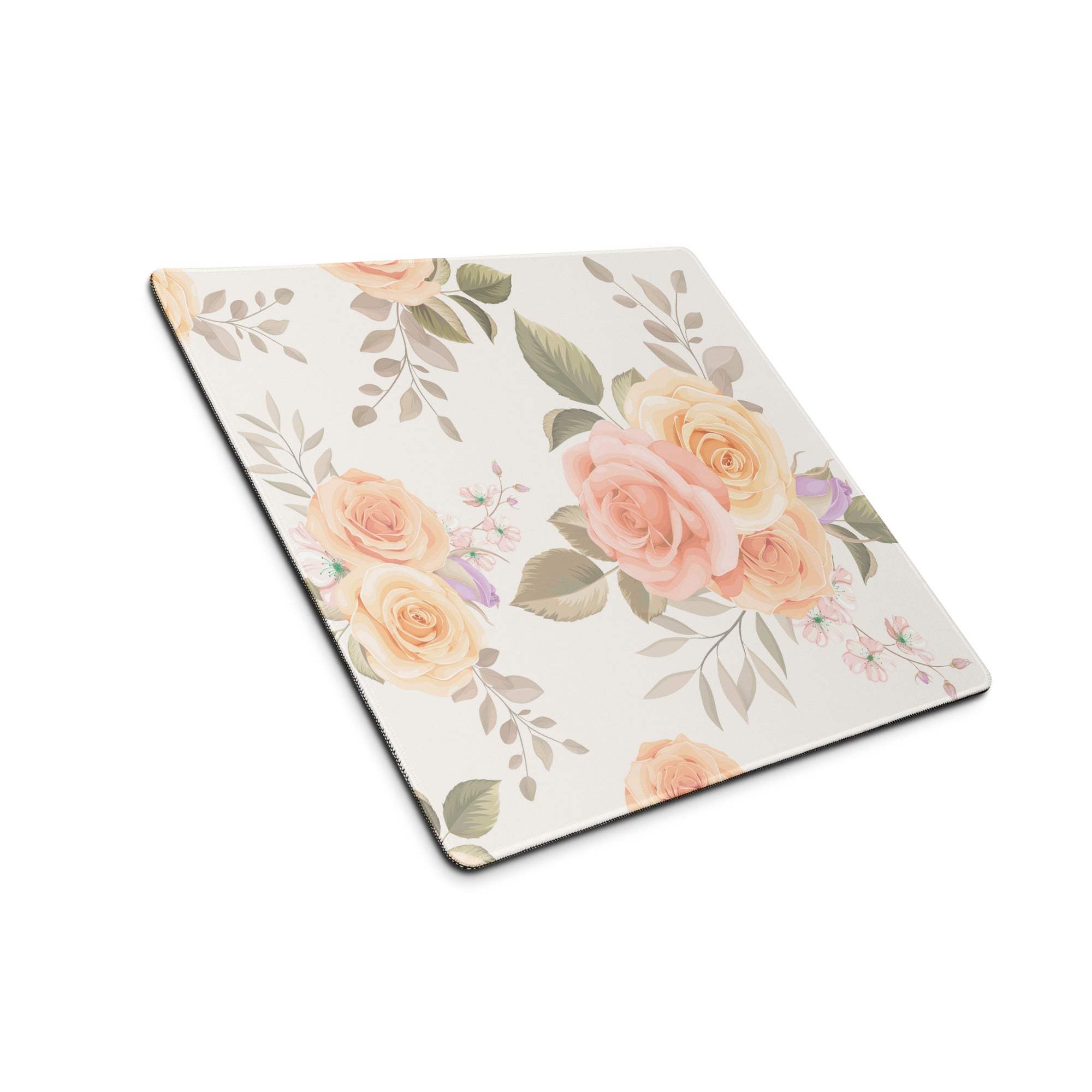 Elegant pastel rose floral gaming mouse pad with non-slip base
