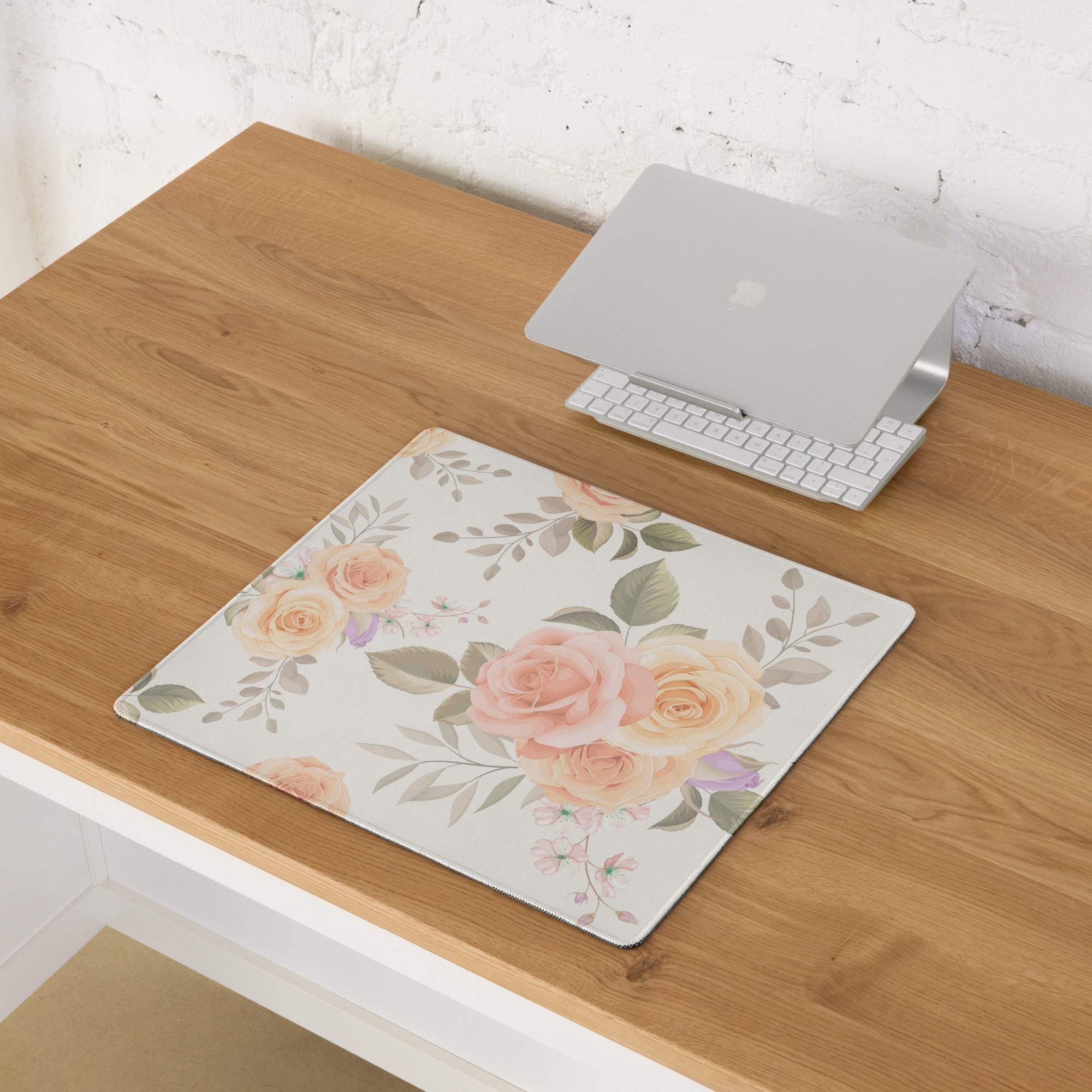 Elegant pastel rose floral gaming mouse pad with non-slip base