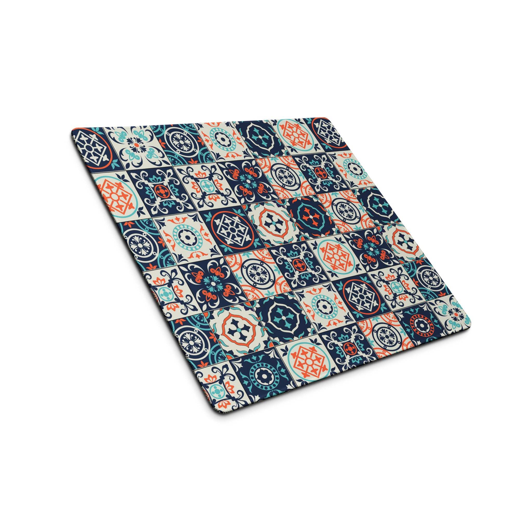 Elegant navy teal coral tile mosaic gaming mouse pad coaster large non-slip