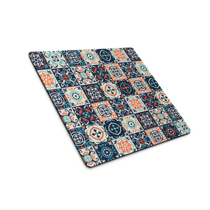 Elegant navy teal coral tile mosaic gaming mouse pad coaster large non-slip