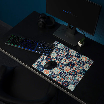 Elegant tile pattern navy teal coral non-slip large gaming mouse pad